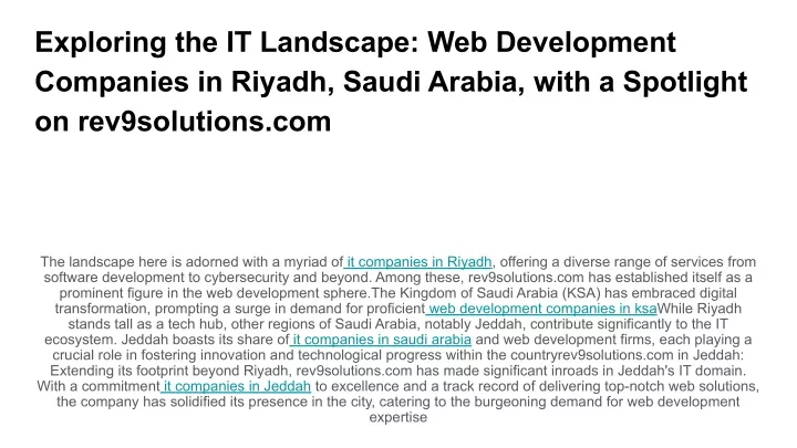 exploring the it landscape web development