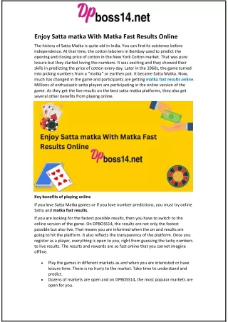 enjoy satta matka with matka fast results online