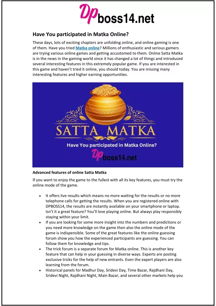 have you participated in matka online