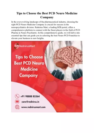 Tips to Choose the Best PCD Neuro Medicine Company