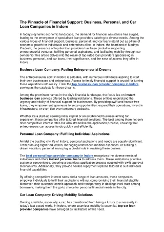 The Pinnacle of Financial Support: Business, Personal, and Car Loan Companies