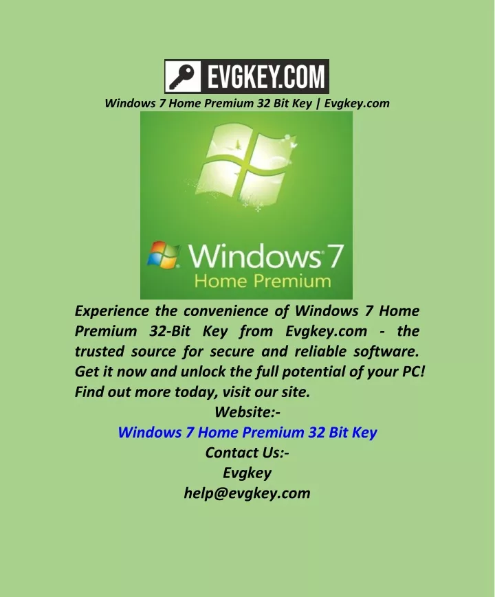 windows 7 home premium 32 bit key evgkey com