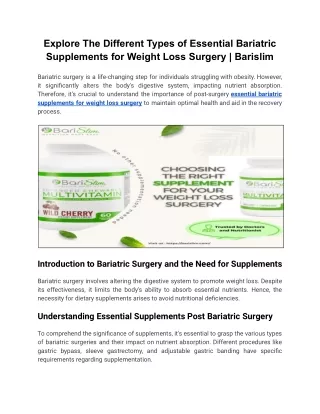 Exploring Different Types of Essential Bariatric Supplements for Weight Loss Surgery _ Barislim