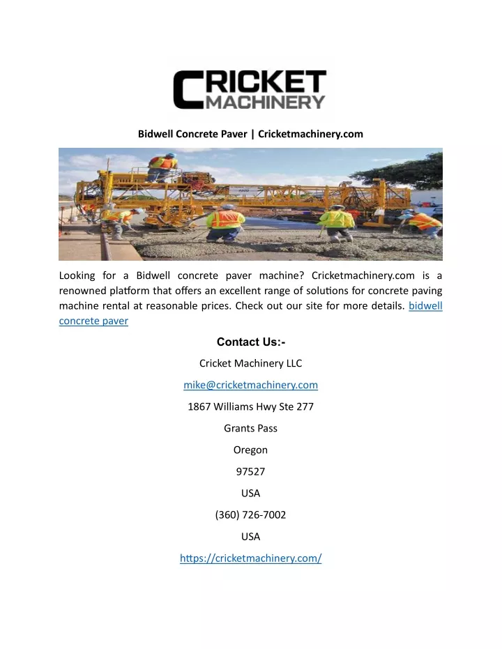 bidwell concrete paver cricketmachinery com