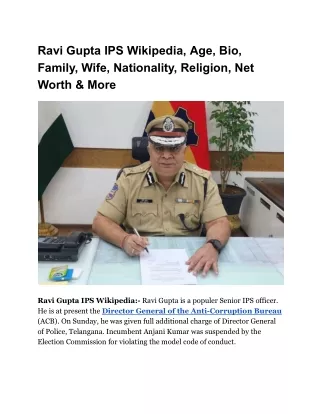 Ravi Gupta IPS Wikipedia, Age, Bio, Family, Wife, Nationality, Religion, Net Worth & More