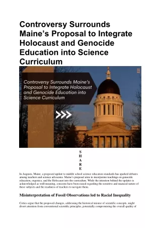 Maine’s Proposal to Integrate Holocaust and Genocide Education into Science