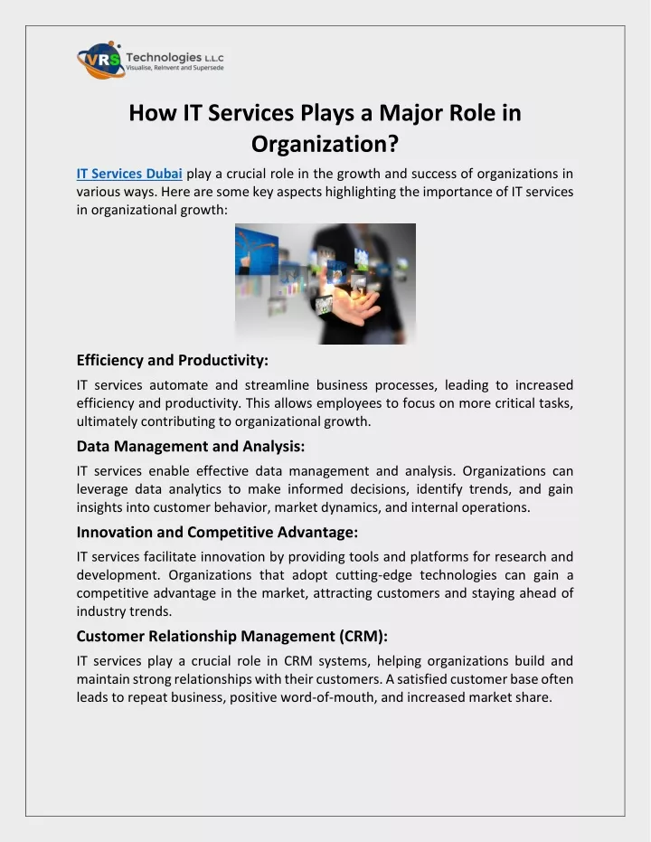 how it services plays a major role in organization