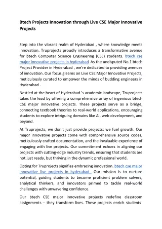 btech projects innovation through live cse major