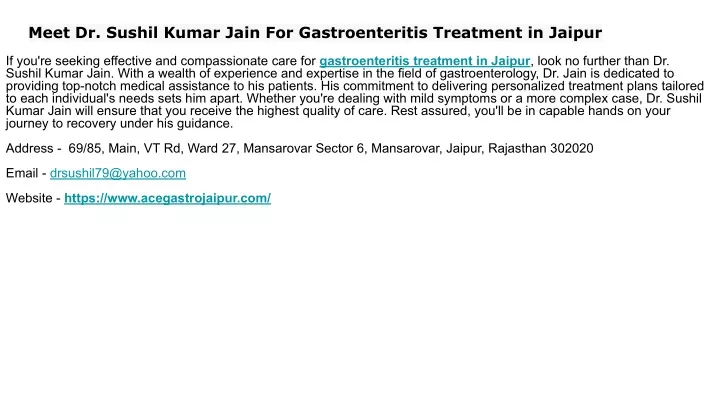 meet dr sushil kumar jain for gastroenteritis