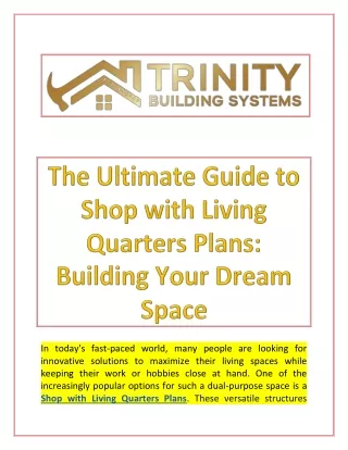 The Best Shop with Living Quarters Plans