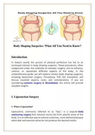 Body Shaping Surgeries- What All You Need to Know?