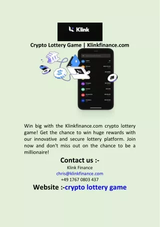 Crypto Lottery Game  Klinkfinance com