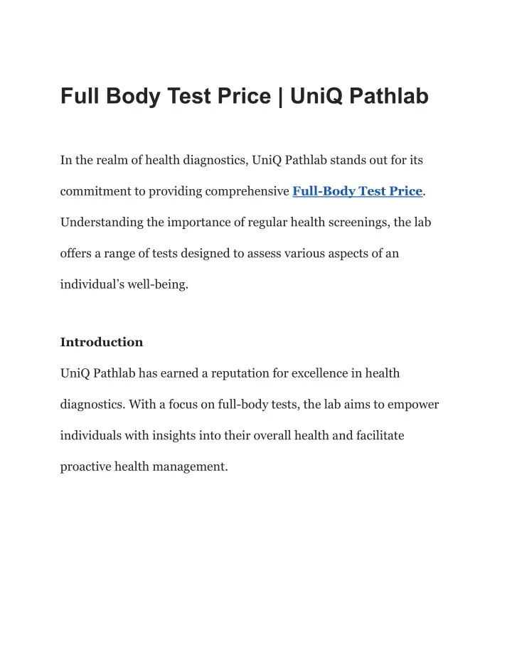 full body test price uniq pathlab