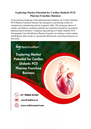 Exploring Market Potential for Cardiac Diabetic PCD Pharma Franchise Business