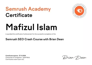 Semrush Academy has been Certified Mafizul as an SEO Expert