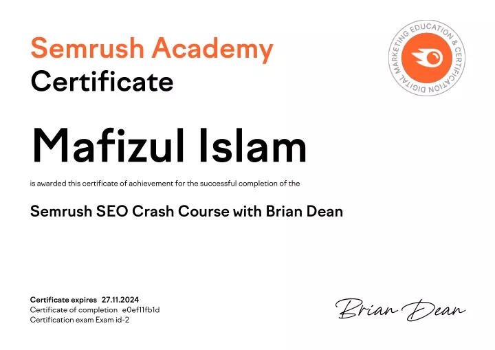 semrush academy certificate