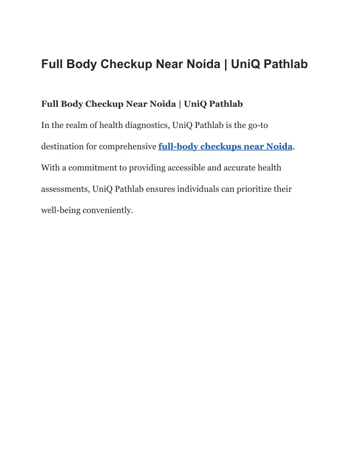 full body checkup near noida uniq pathlab