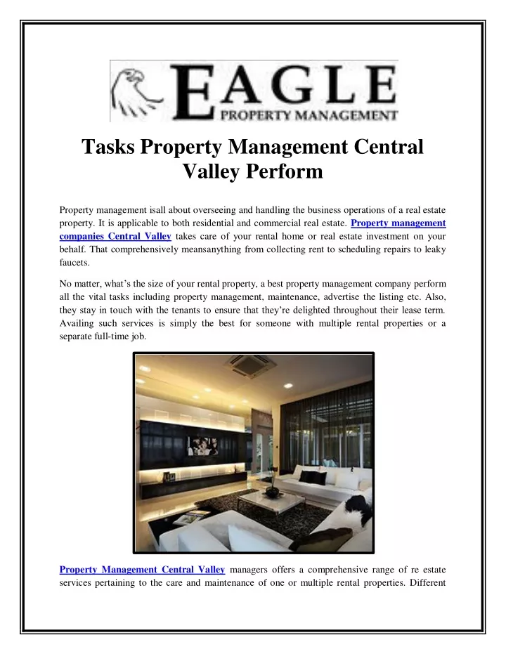 tasks property management central valley perform