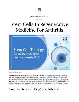 Stem Cells In Regenerative Medicine For Arthritis