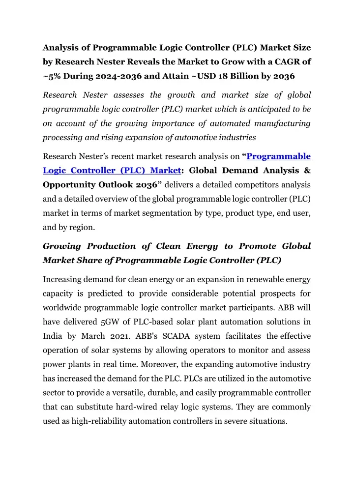 analysis of programmable logic controller