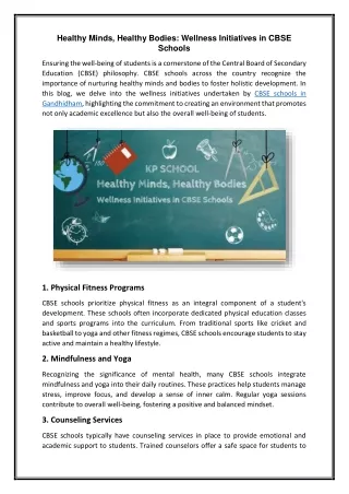 Healthy Minds, Healthy Bodies Wellness Initiatives in CBSE Schools