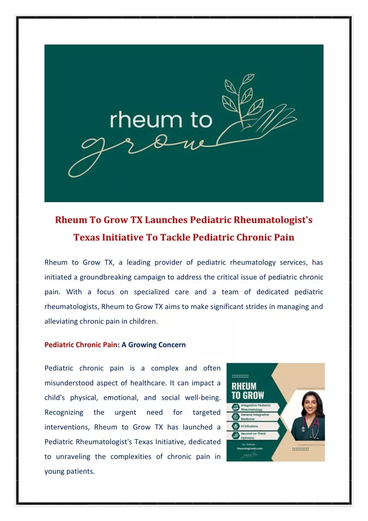 rheum to grow tx launches pediatric