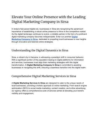 Elеvatе Onlinе Prеsеncе with thе Lеading Digital Markеting Company in Sirsa PDF