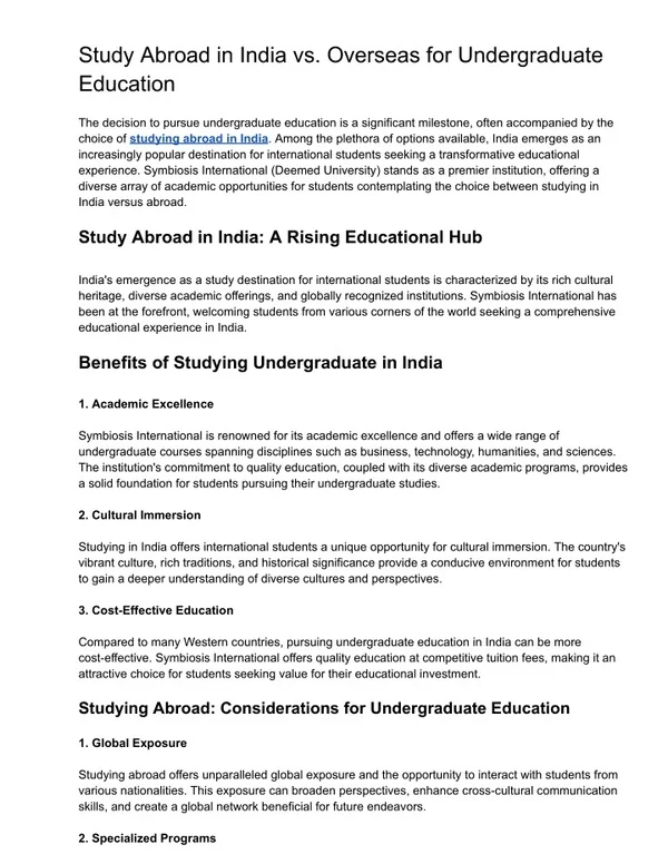 Study Abroad in India vs. Overseas for Undergraduate Education