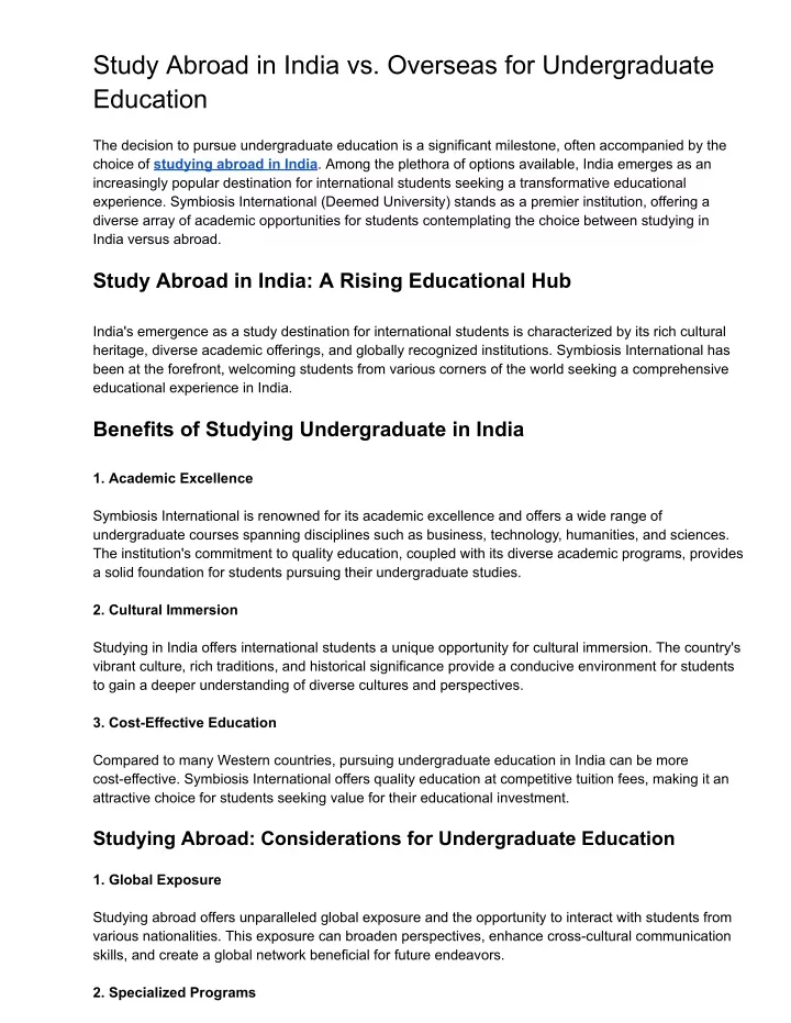 study abroad in india vs overseas