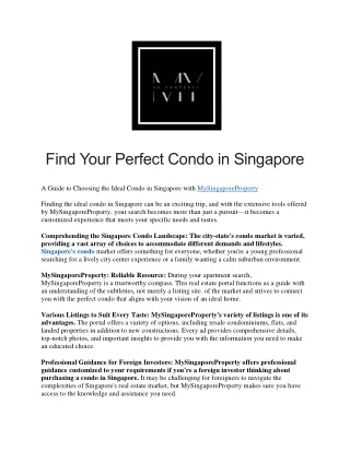 Find Your Perfect Condo in Singapore