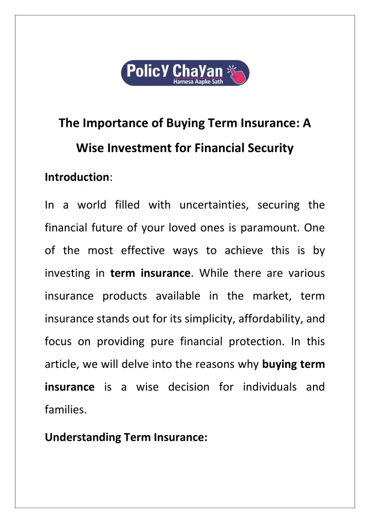 the importance of buying term insurance a