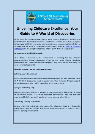 Childcare Assistance in Missouri - A World Of Discoveries