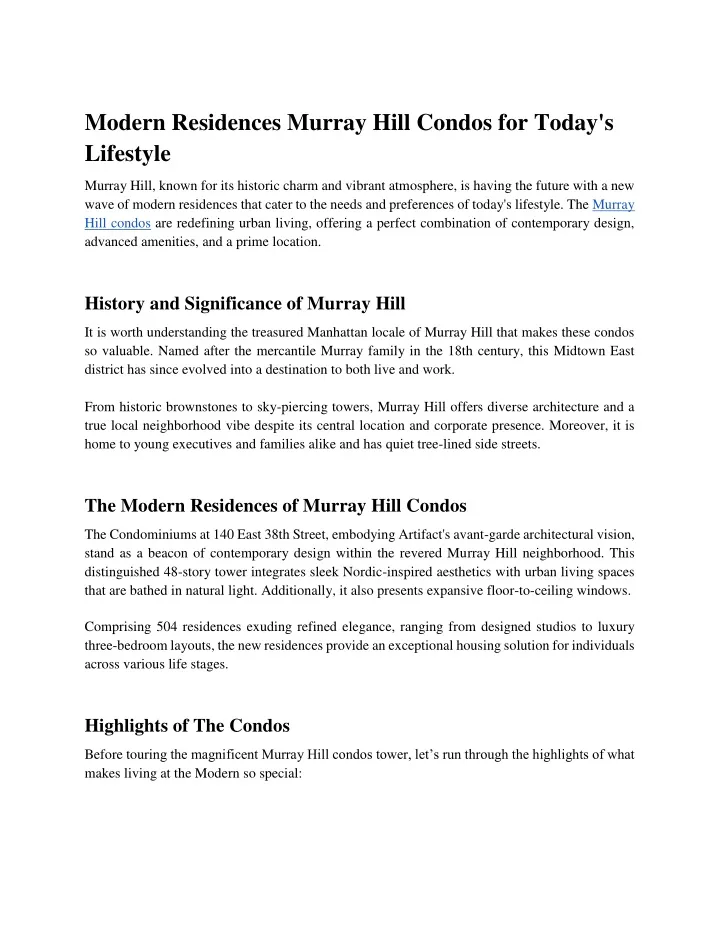 modern residences murray hill condos for today