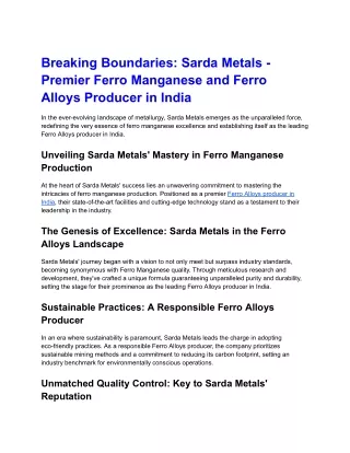 Breaking Boundaries_ Sarda Metals - Premier Ferro Manganese and Ferro Alloys Producer in India