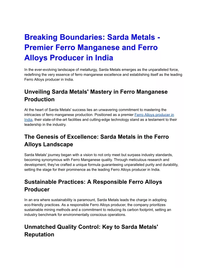 breaking boundaries sarda metals premier ferro