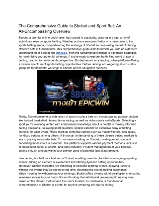 the comprehensive guide to sbobet and sport