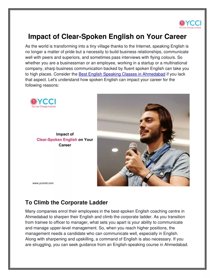 impact of clear spoken english on your career
