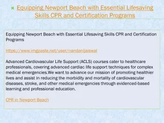 Equipping Newport Beach with Essential Lifesaving Skills CPR and Certification Programs