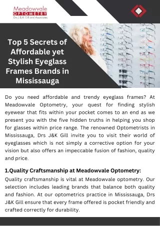 Top 5 Secrets of Affordable yet Stylish Eyeglass Frames Brands in Mississauga