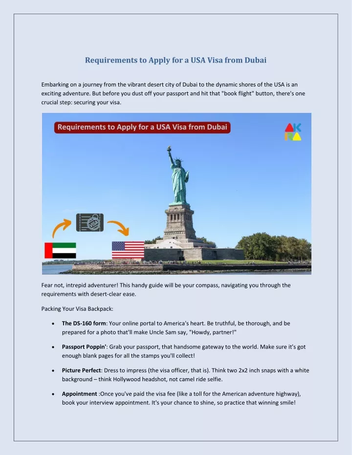 requirements to apply for a usa visa from dubai