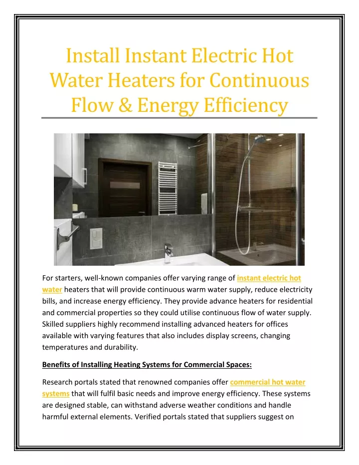 Ppt Install Instant Electric Hot Water Heaters For Continuous Flow