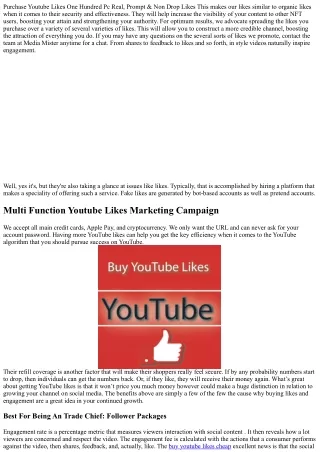 purchase youtube likes one hundred pc real prompt