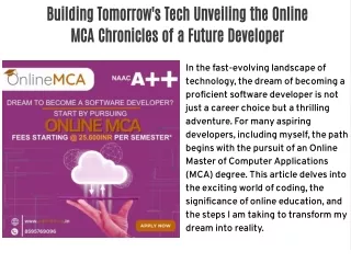 Building Tomorrow's Tech Unveiling the Online MCA Chronicles of a Future Developer
