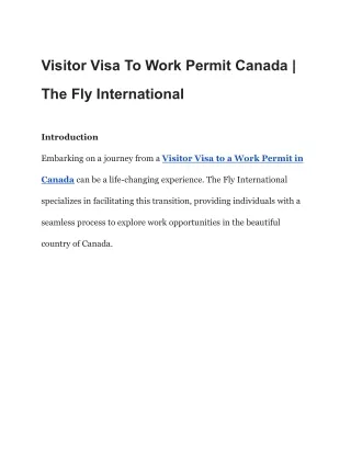 Visitor Visa To Work Permit Canada | The Fly International