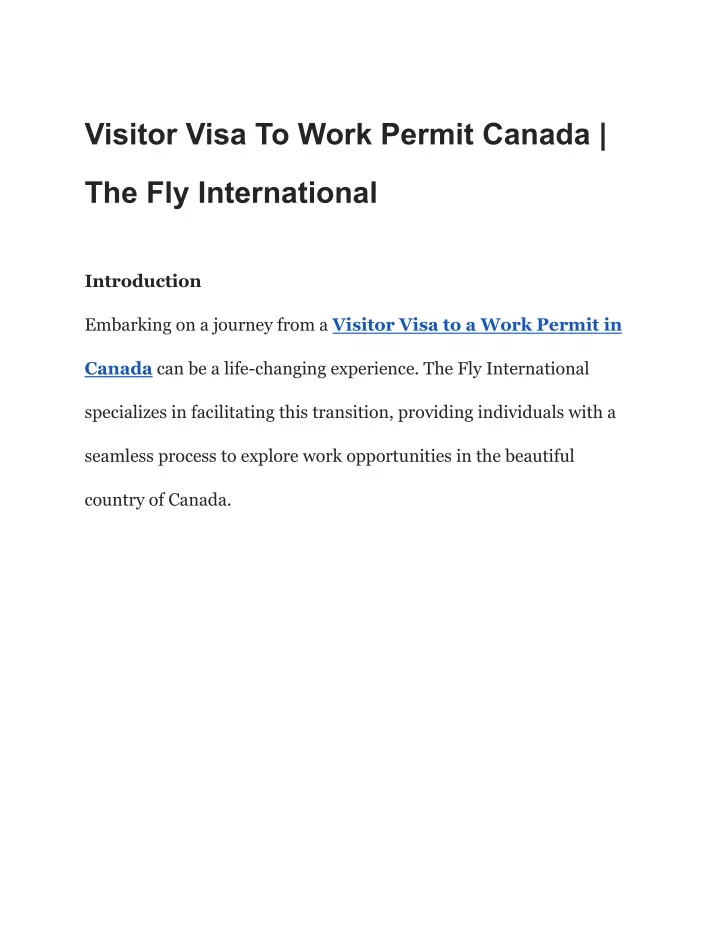 visitor visa to work permit canada