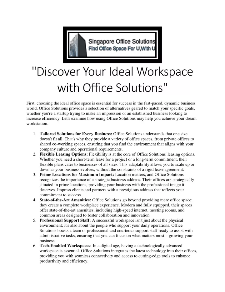 discover your ideal workspace with office