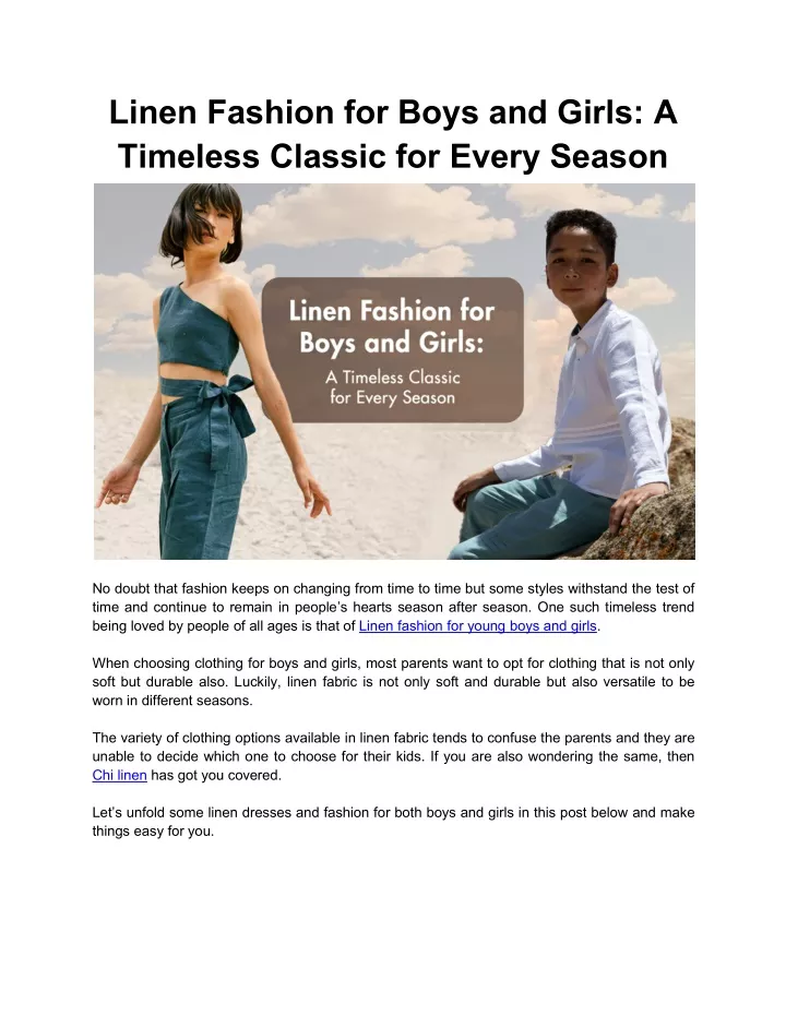 linen fashion for boys and girls a timeless
