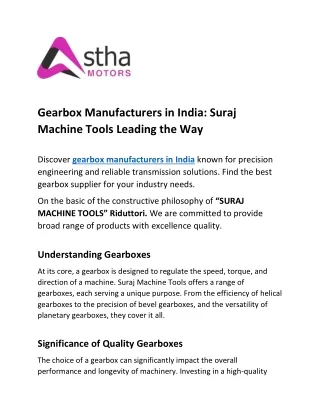 Gearbox Manufacturers in India