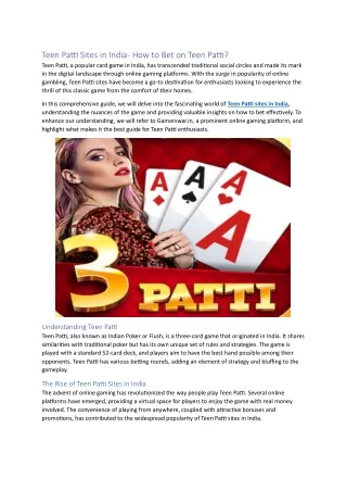 Teen Patti Sites in India- How to Bet on Teen Patti