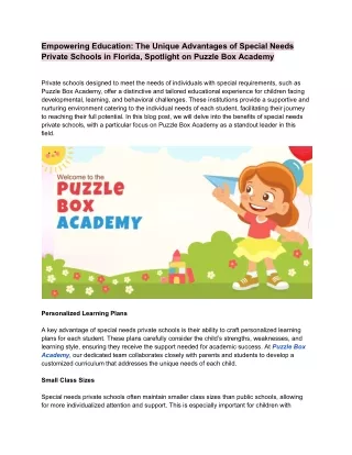 Empowering Education The Unique Advantages of Special Needs Private Schools in Florida, Spotlight on www.puzzleboxacadem